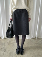 Deep Gray Tweed Highwaist Long Skirt