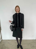 Deep Gray Tweed Highwaist Long Skirt