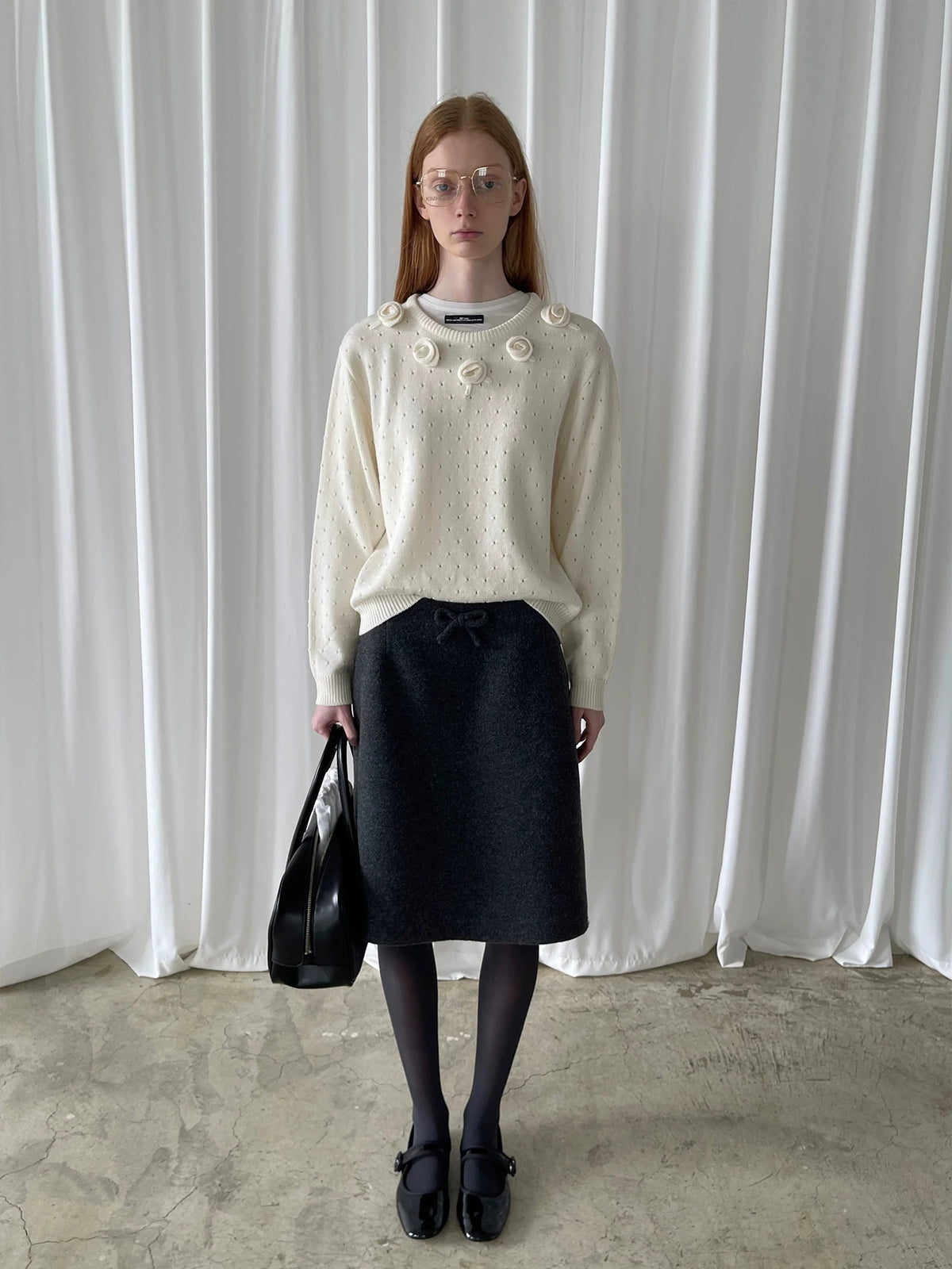 Deep Gray Tweed Highwaist Long Skirt