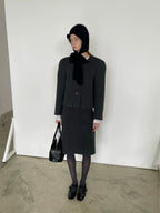 Deep Gray Tweed Highwaist Long Skirt