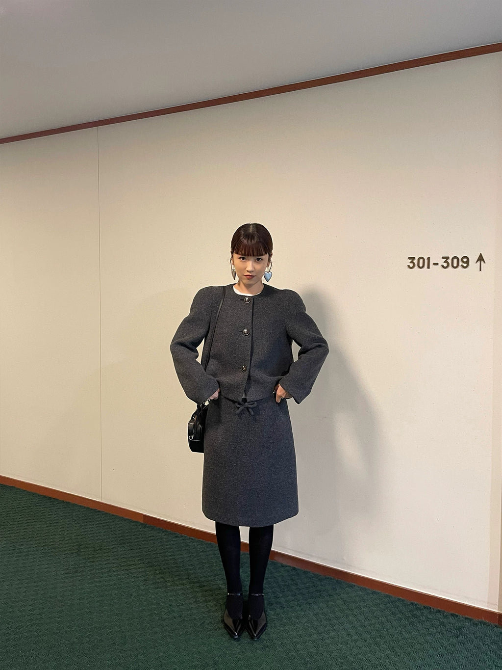 Deep Gray Tweed Highwaist Long Skirt