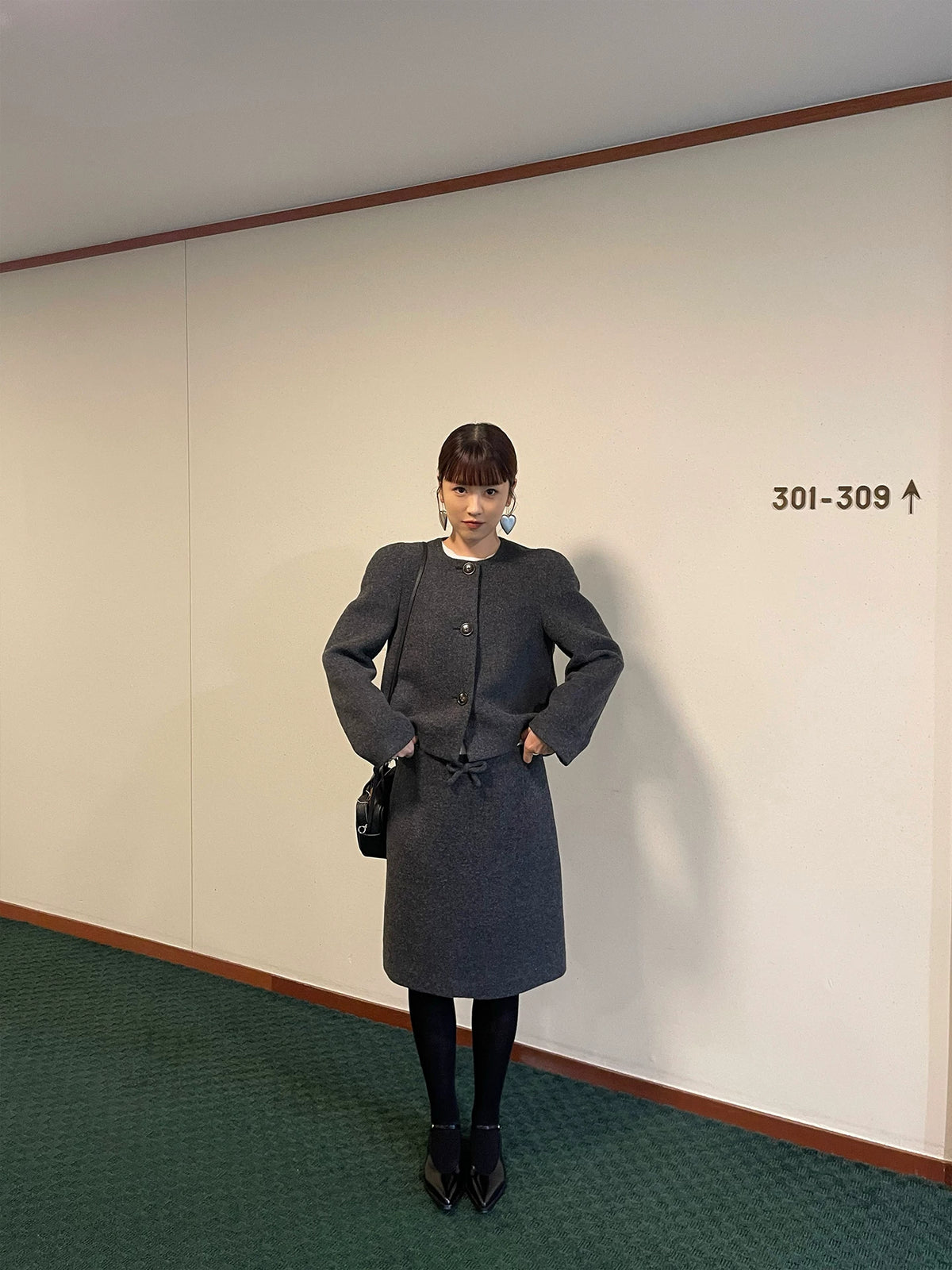 Deep Gray Tweed Highwaist Long Skirt