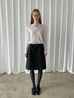 PFF GIRL Deep Gray Tweed Ribbon Highwaist Straight Fit Long Skirt