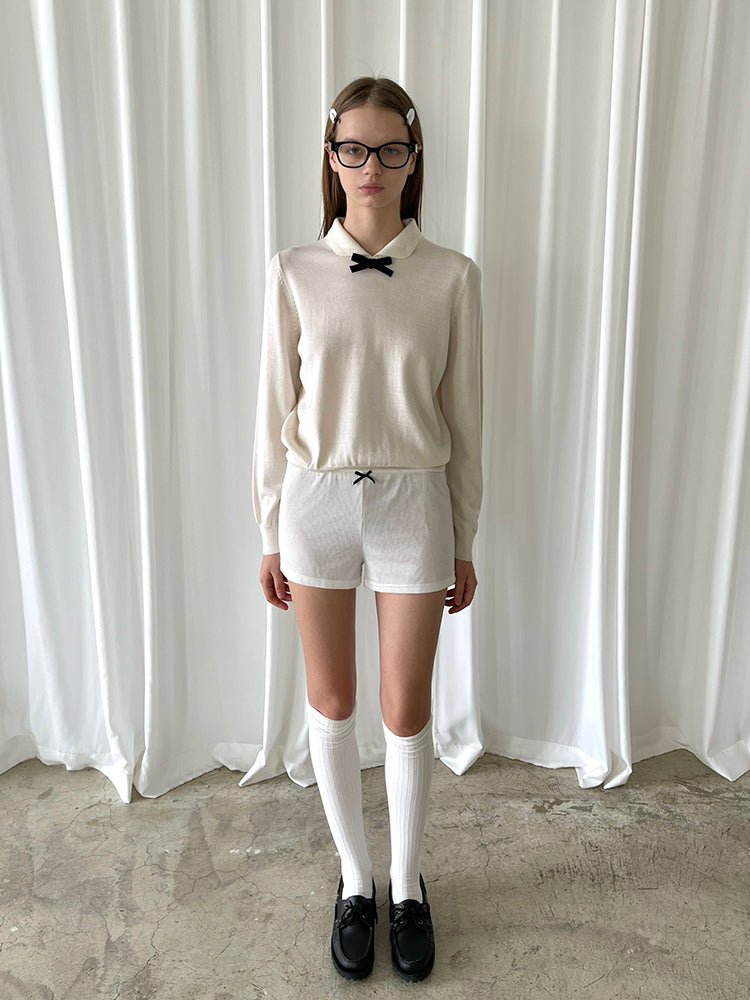 PFF GIRL White Sailor Collar Ribbon Knitwear