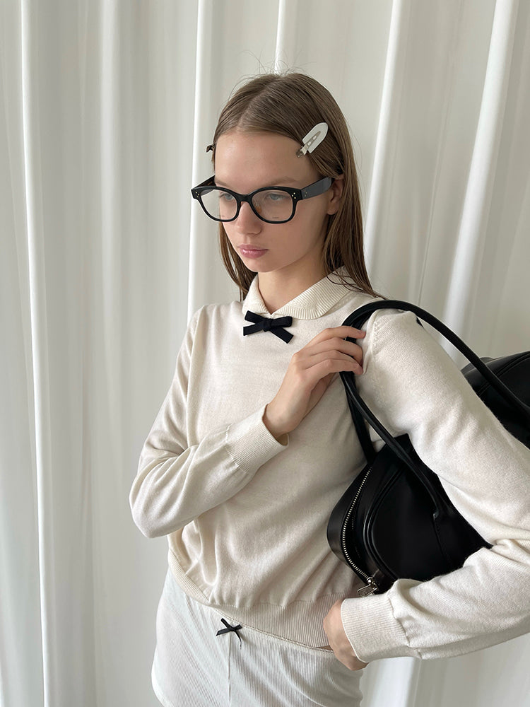 PFF GIRL White Sailor Collar Ribbon Knitwear