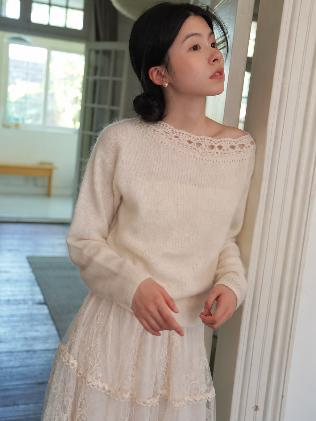 Alpaca Hand Crochet Off-Shoulder Knit Sweater