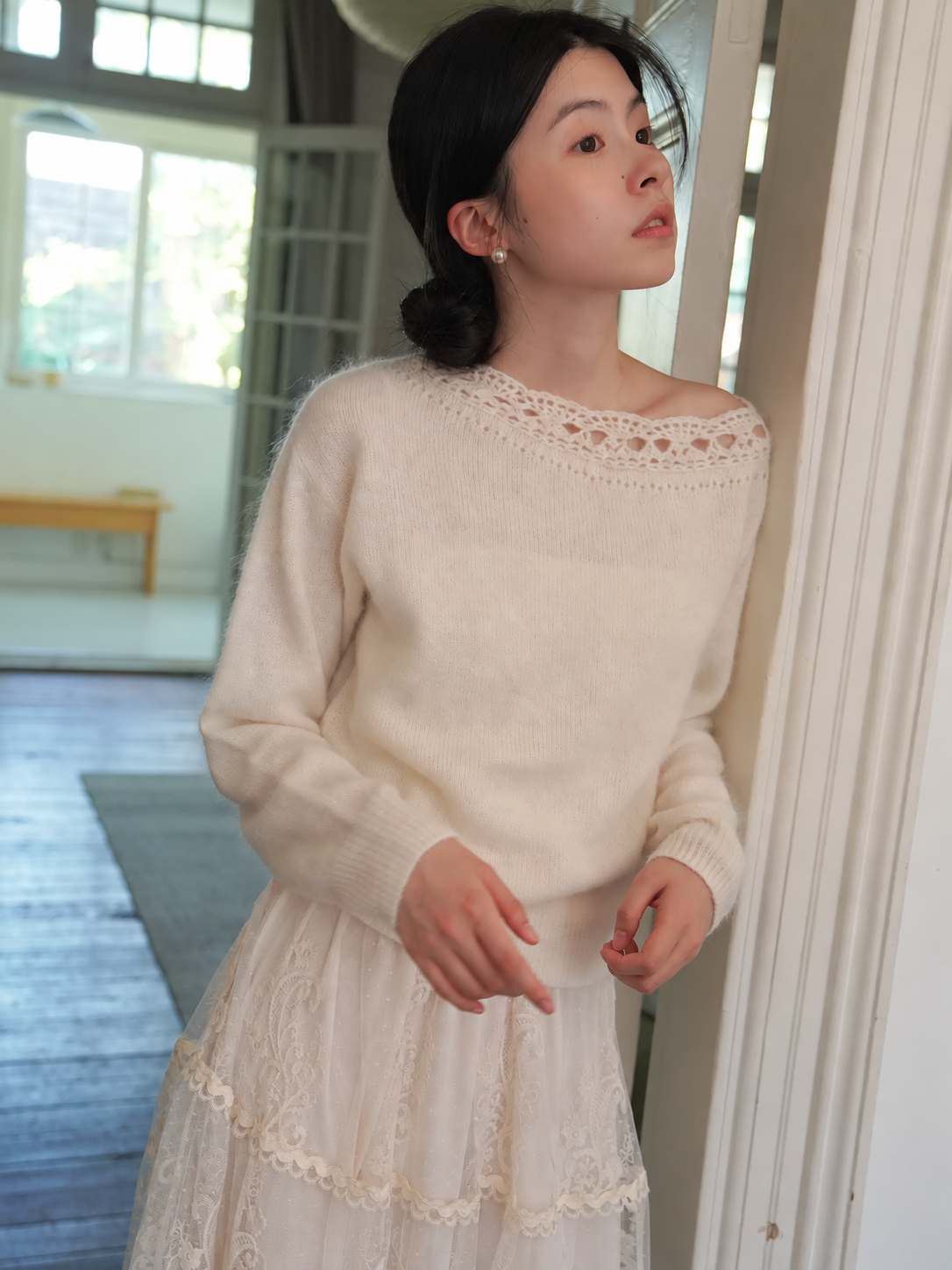 Alpaca Hand Crochet Off-Shoulder Knit Sweater