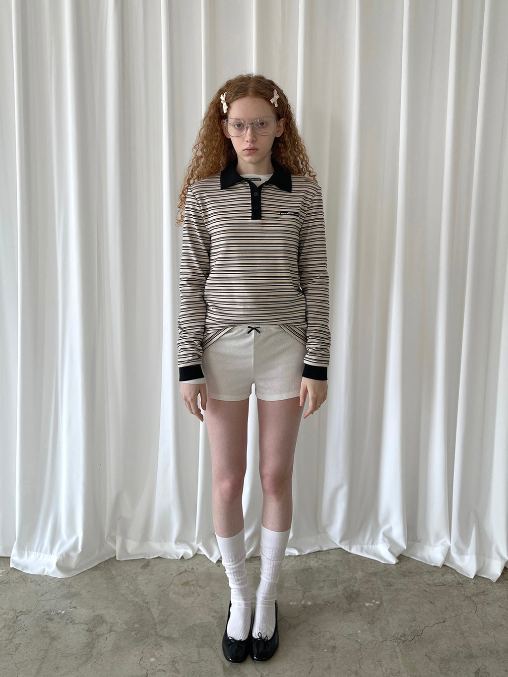 PFF GIRL Collar Stripe Polo Shirt