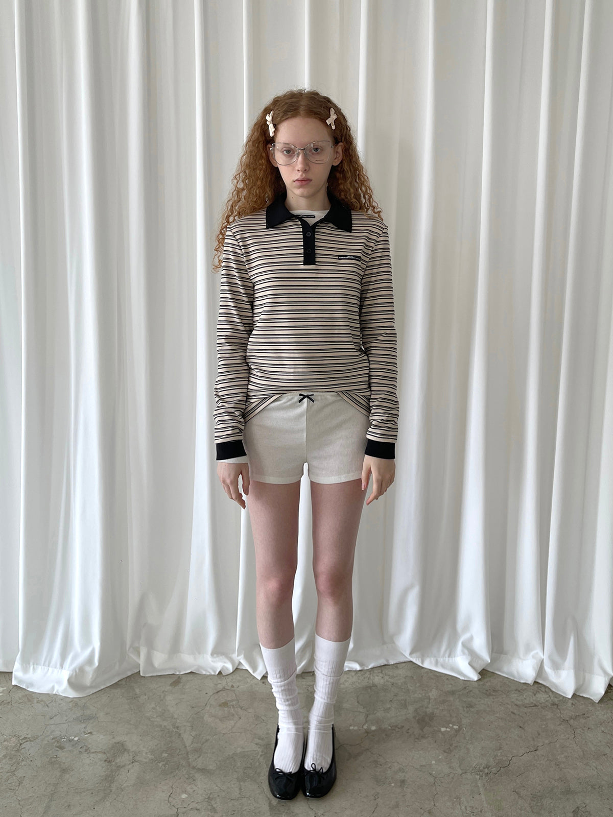 PFF GIRL Collar Stripe Polo Shirt