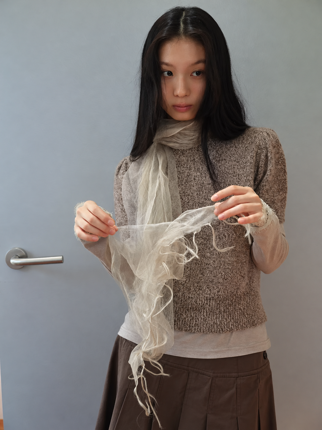 Soft Fur Wool Blend Puff Sleeve Knit Sweater