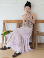 Sheer Floral Ruffle Maxi Skirt