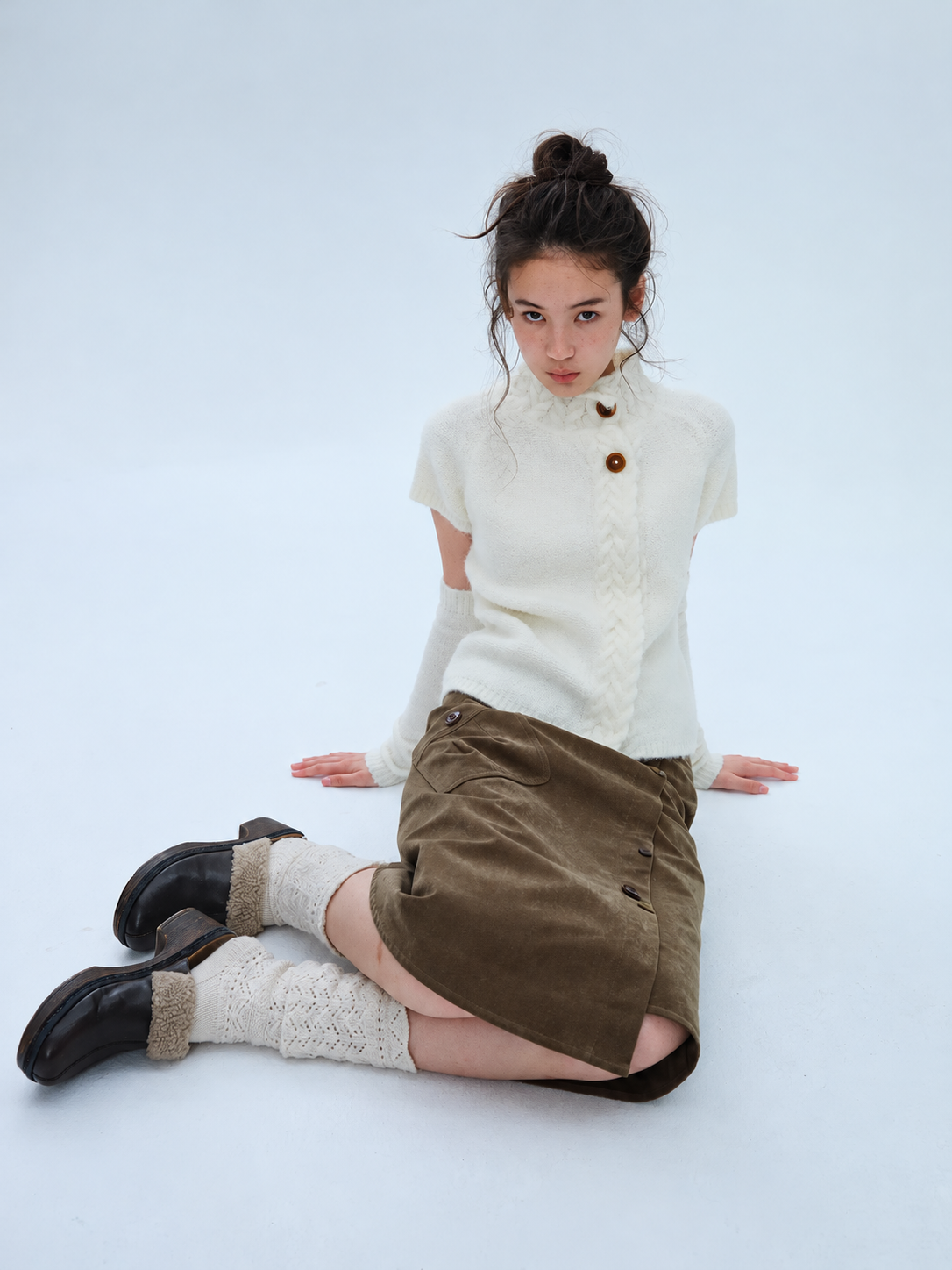 Alpaca Wool Blend Knit Neck Short Sleeve Sweater