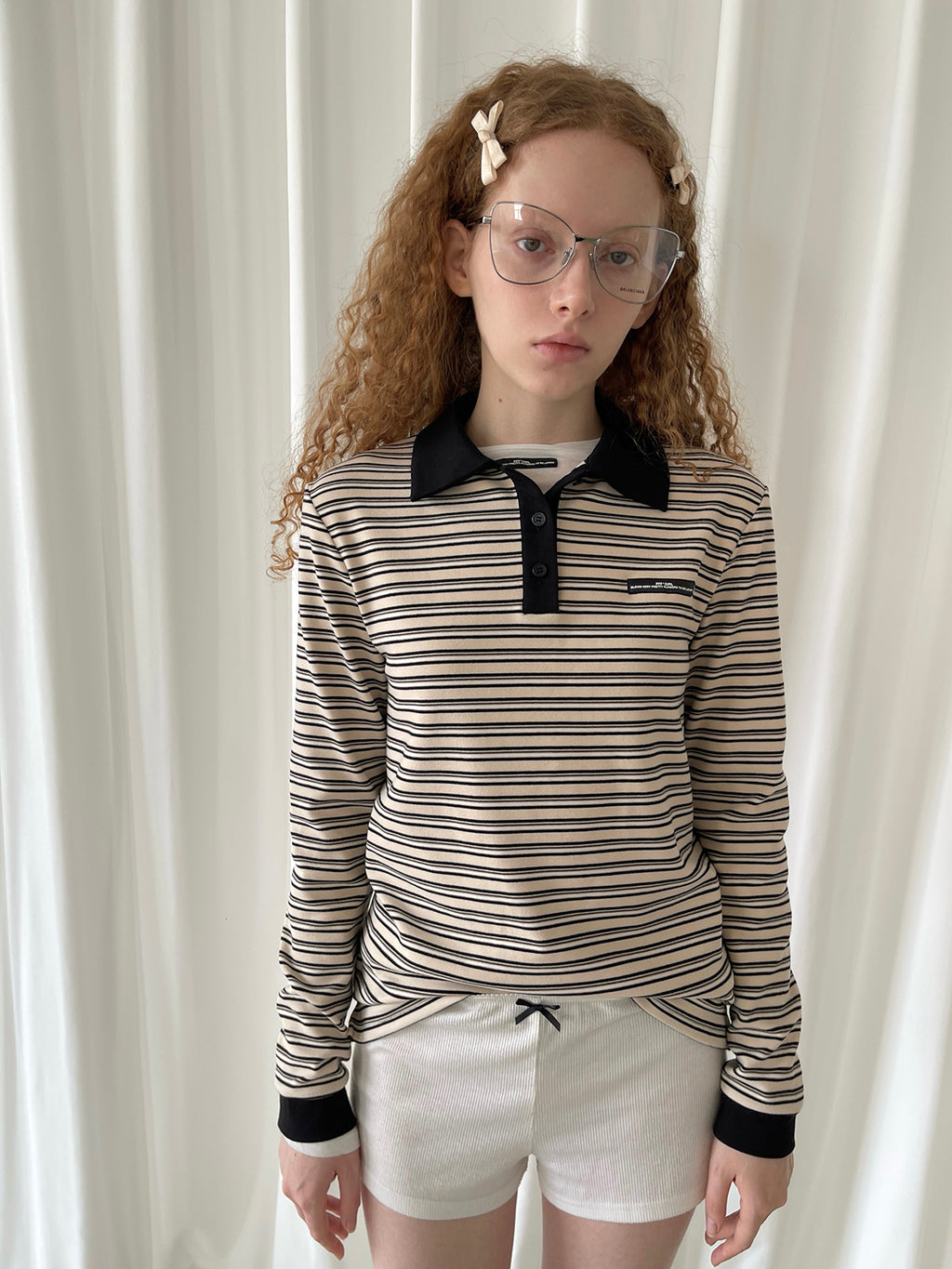 PFF GIRL Collar Stripe Polo Shirt