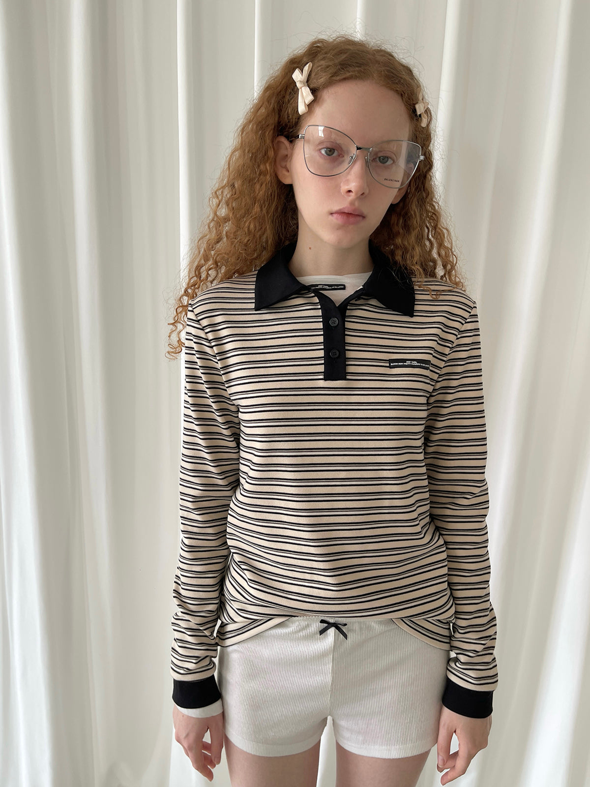PFF GIRL Collar Stripe Polo Shirt