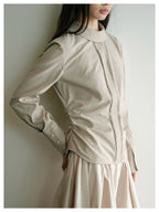 Pebble Gray Stand Collar Long Sleeve Blouse