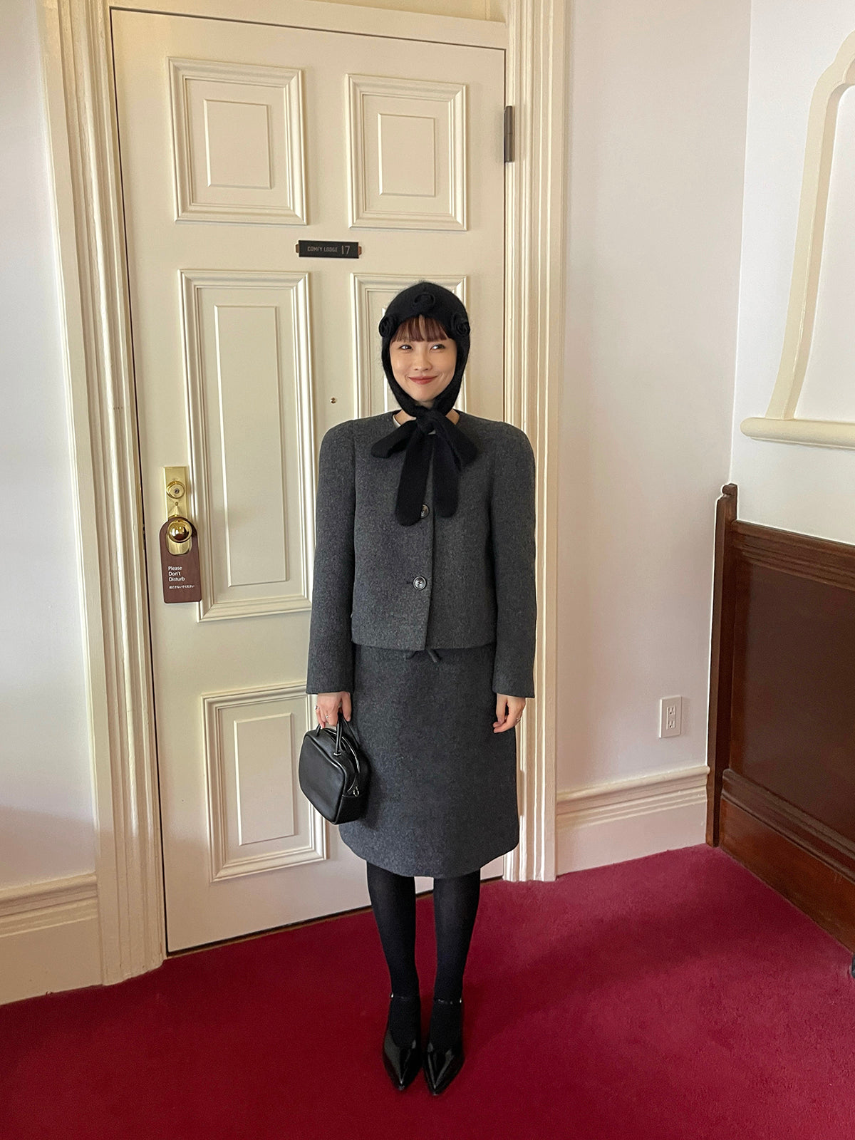 PFF GIRL Deep Gray Tweed Ribbon Highwaist Straight Fit Long Skirt