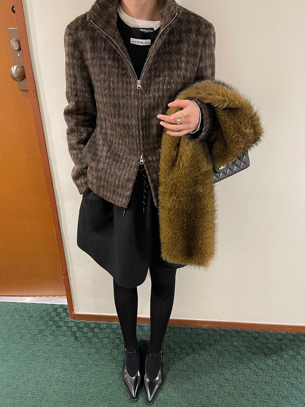 PFF GIRL Camel Brown Two-way Zipper Outerwear