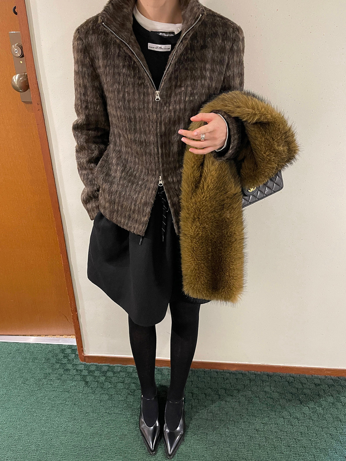 PFF GIRL Camel Brown Two-way Zipper Outerwear