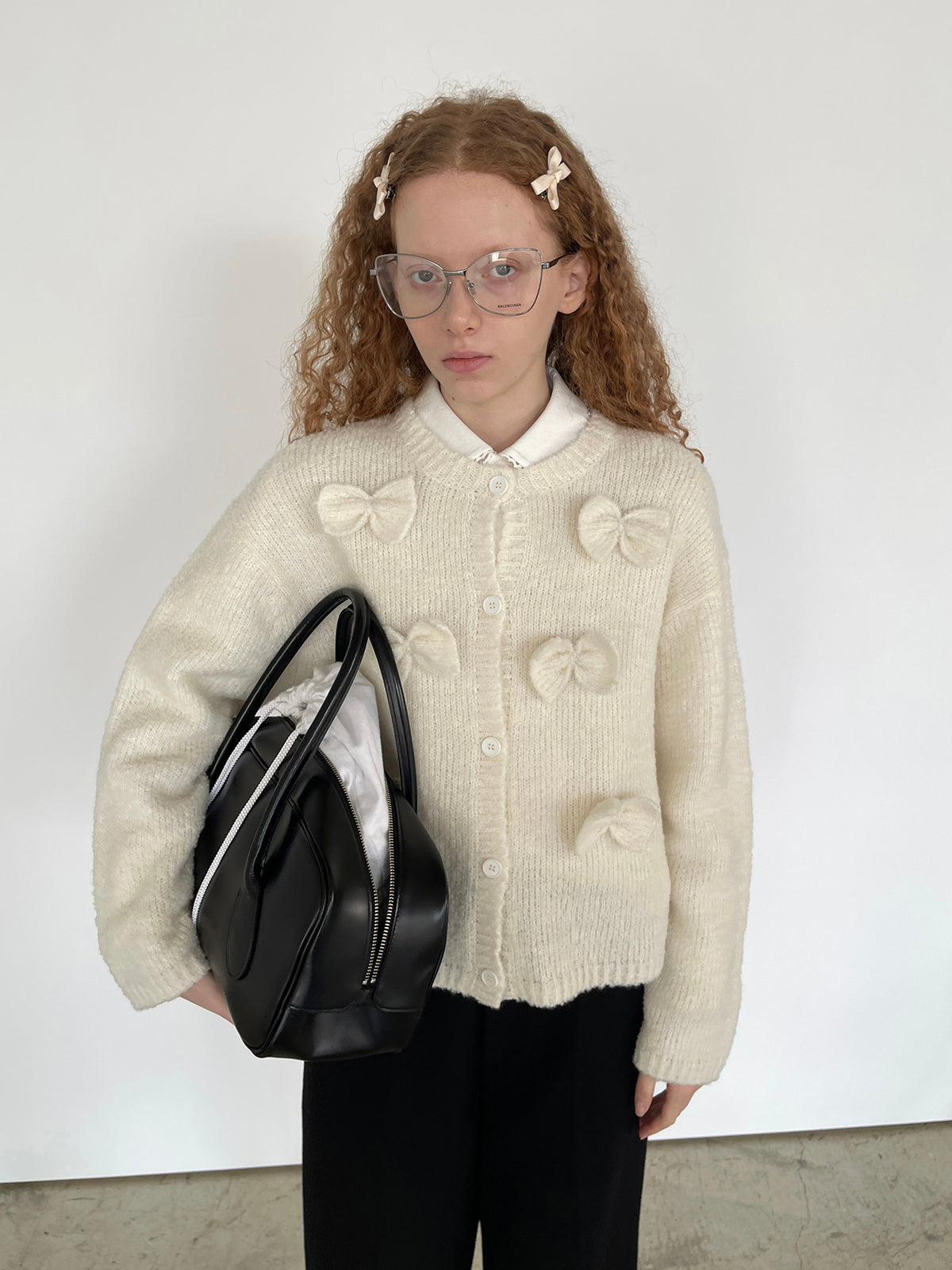 PFF GIRL Beige Ribbon Roundneck Cardigan