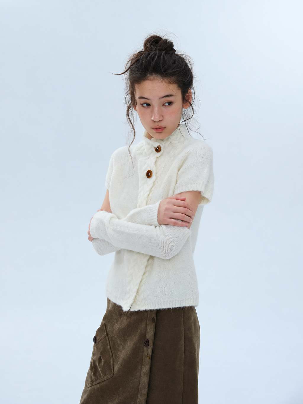 Alpaca Wool Blend Knit Neck Short Sleeve Sweater