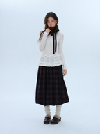 Silk Blend Ruffle Long Sleeve Neck Top