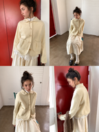 Wool Cotton Blend Collared Cropped Jacket