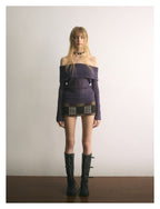 Vivid Purple Off-Shoulder Openwork Knit Top