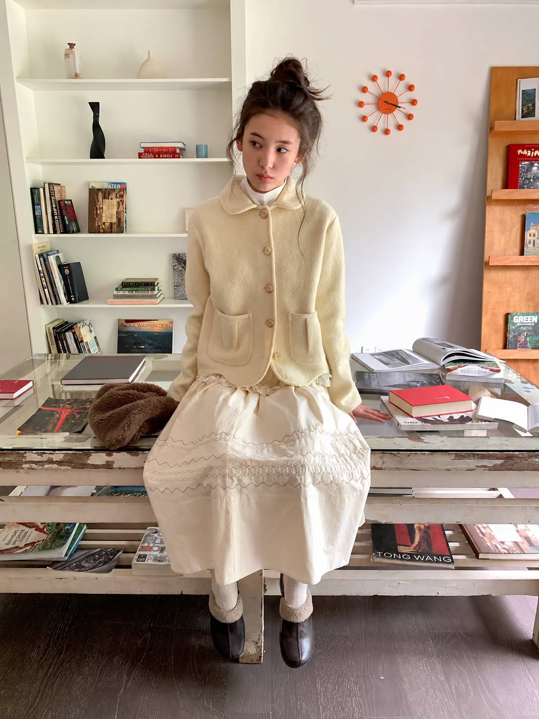 Wool Cotton Blend Collared Cropped Jacket