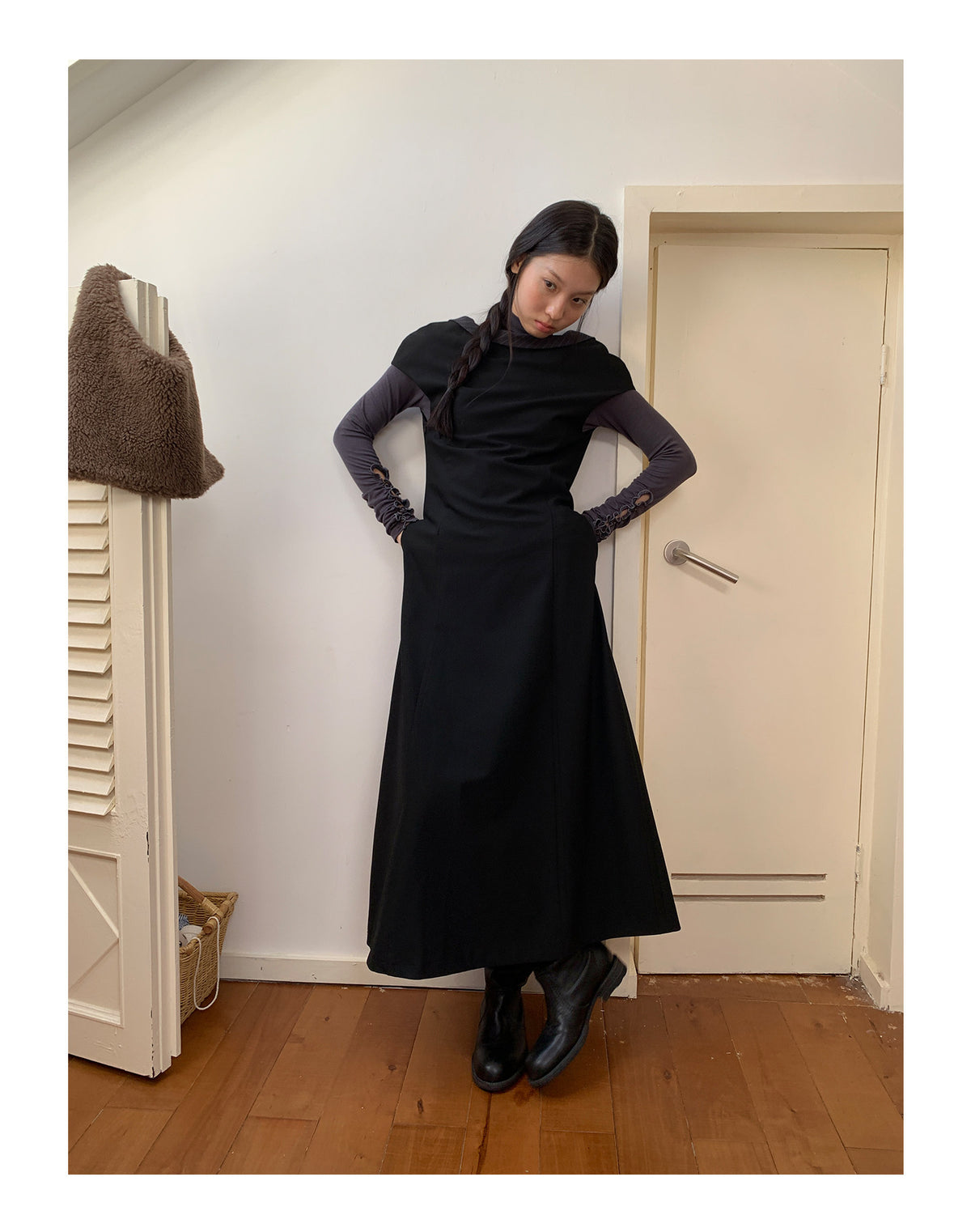 Reversible Puff Sleeve Fitted Maxi Dress