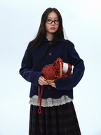 Wool Cotton Blend Collared Cropped Jacket