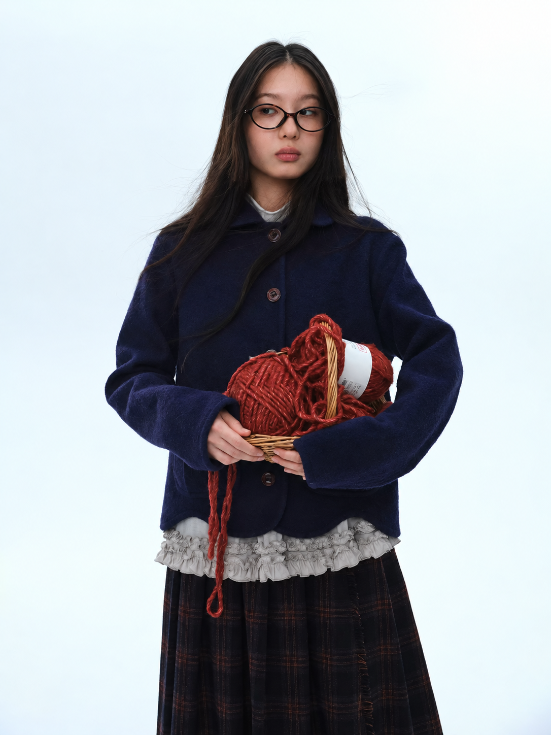 Wool Cotton Blend Collared Cropped Jacket