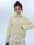 Wool Cotton Blend Collared Cropped Jacket