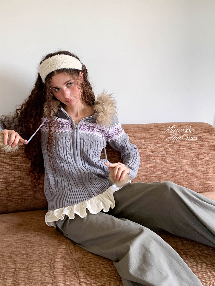 Hooded Fur Collar Cardigan