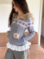 Hooded Fur Collar Cardigan