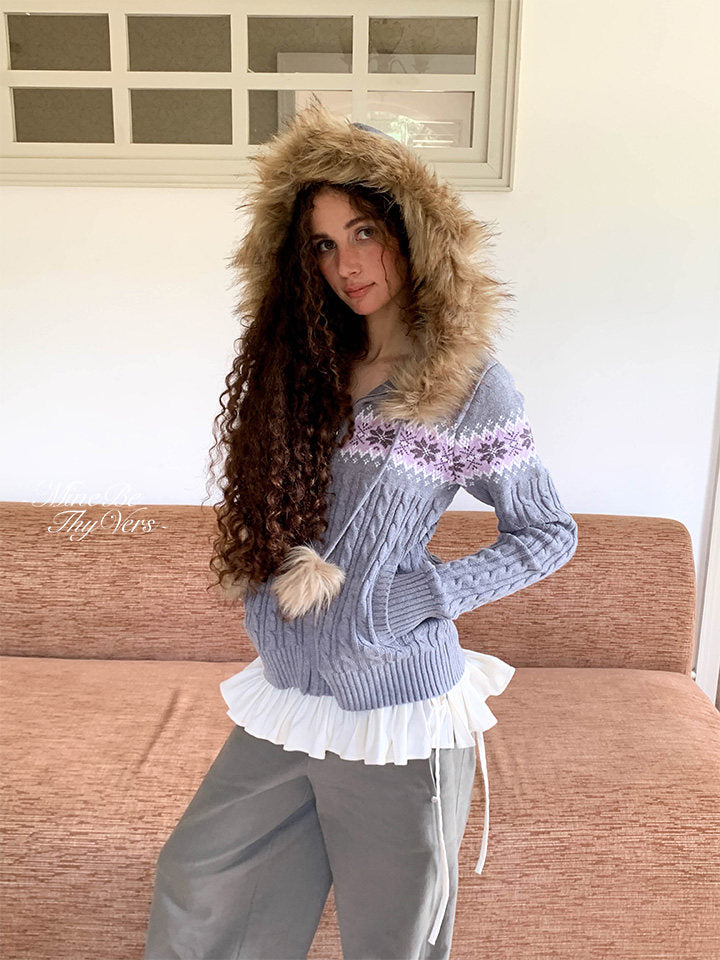 Hooded Fur Collar Cardigan
