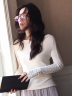 Lace Panel Off Shoulder Knit Top