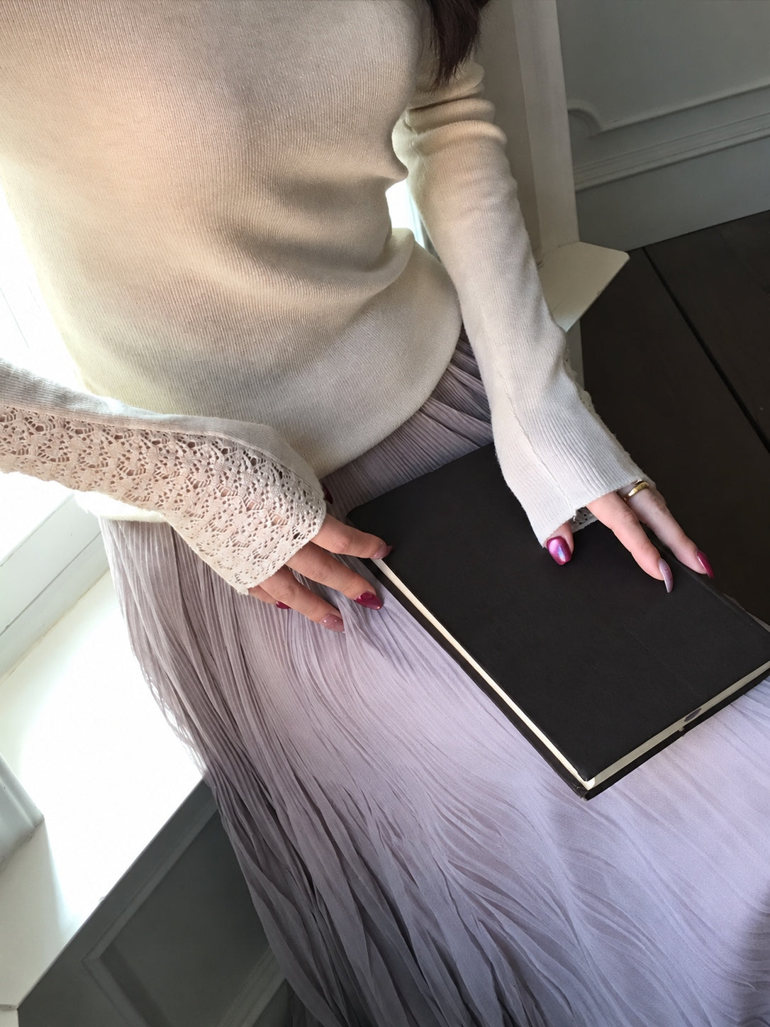Lace Panel Off Shoulder Knit Top