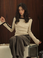 Contrast Ribbed Off Shoulder Knit Top