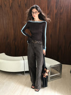 Contrast Ribbed Off Shoulder Knit Top