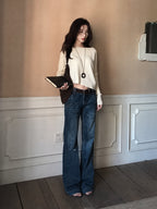 Vintage Washed Distressed Flared Jeans