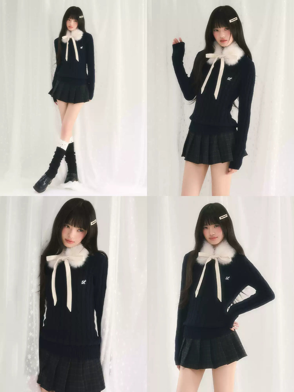 Cable Knit Top with Detachable Fur Collar