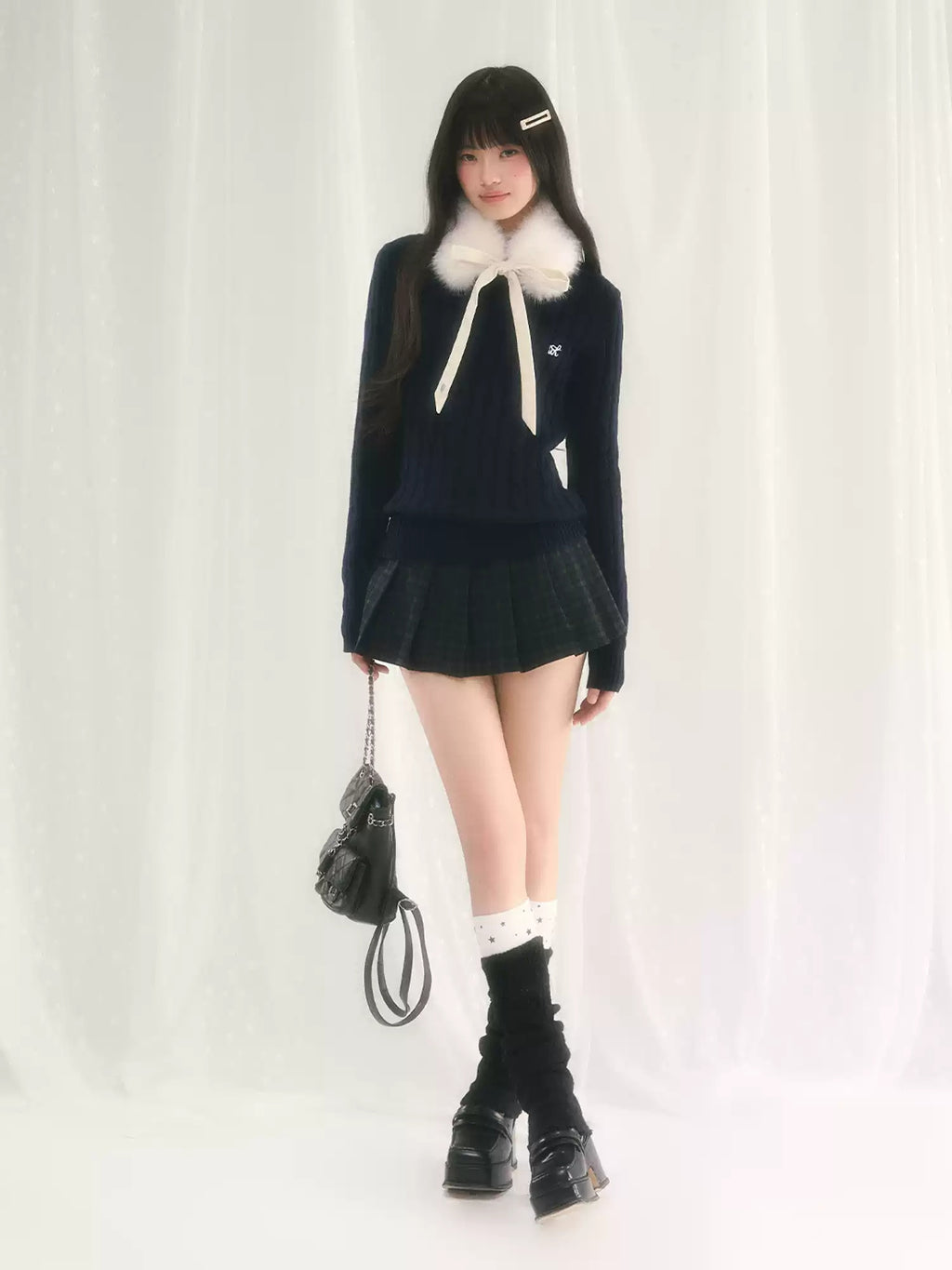 Cable Knit Top with Detachable Fur Collar