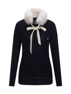 Cable Knit Top with Detachable Fur Collar