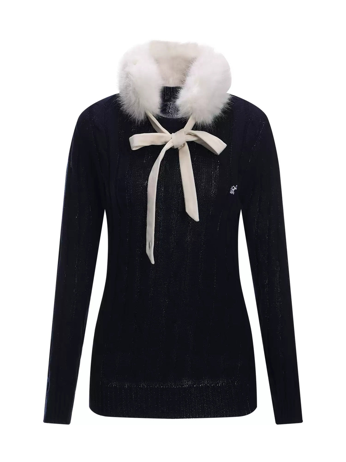 Cable Knit Top with Detachable Fur Collar