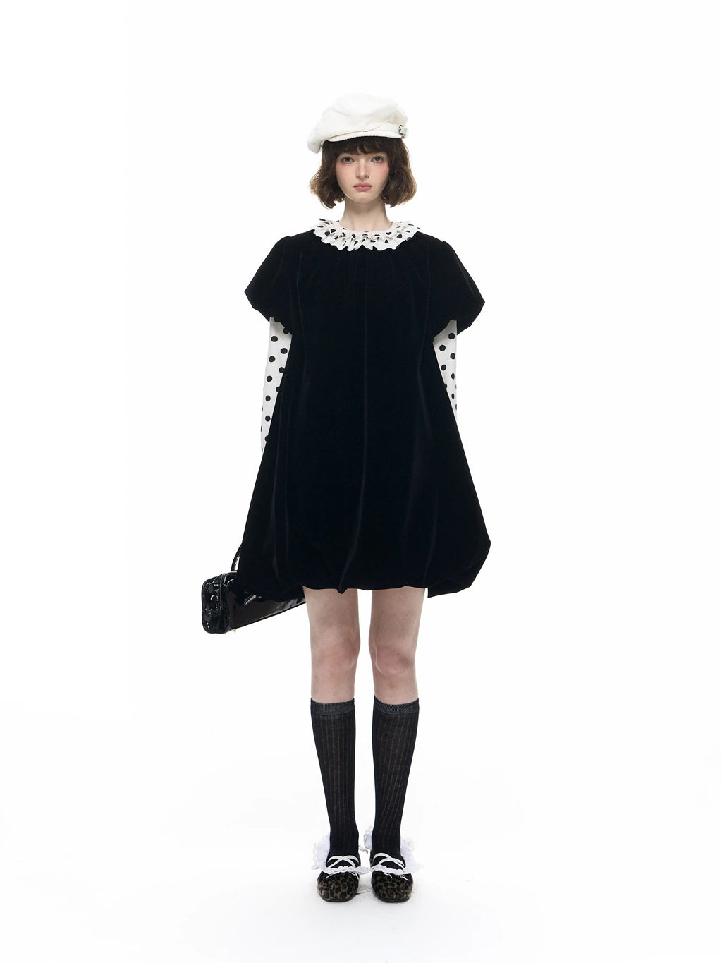 Velvet Puff Sleeve Bubble Hem Dress