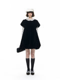 Velvet Puff Sleeve Bubble Hem Dress
