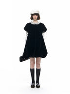Velvet Puff Sleeve Bubble Hem Dress