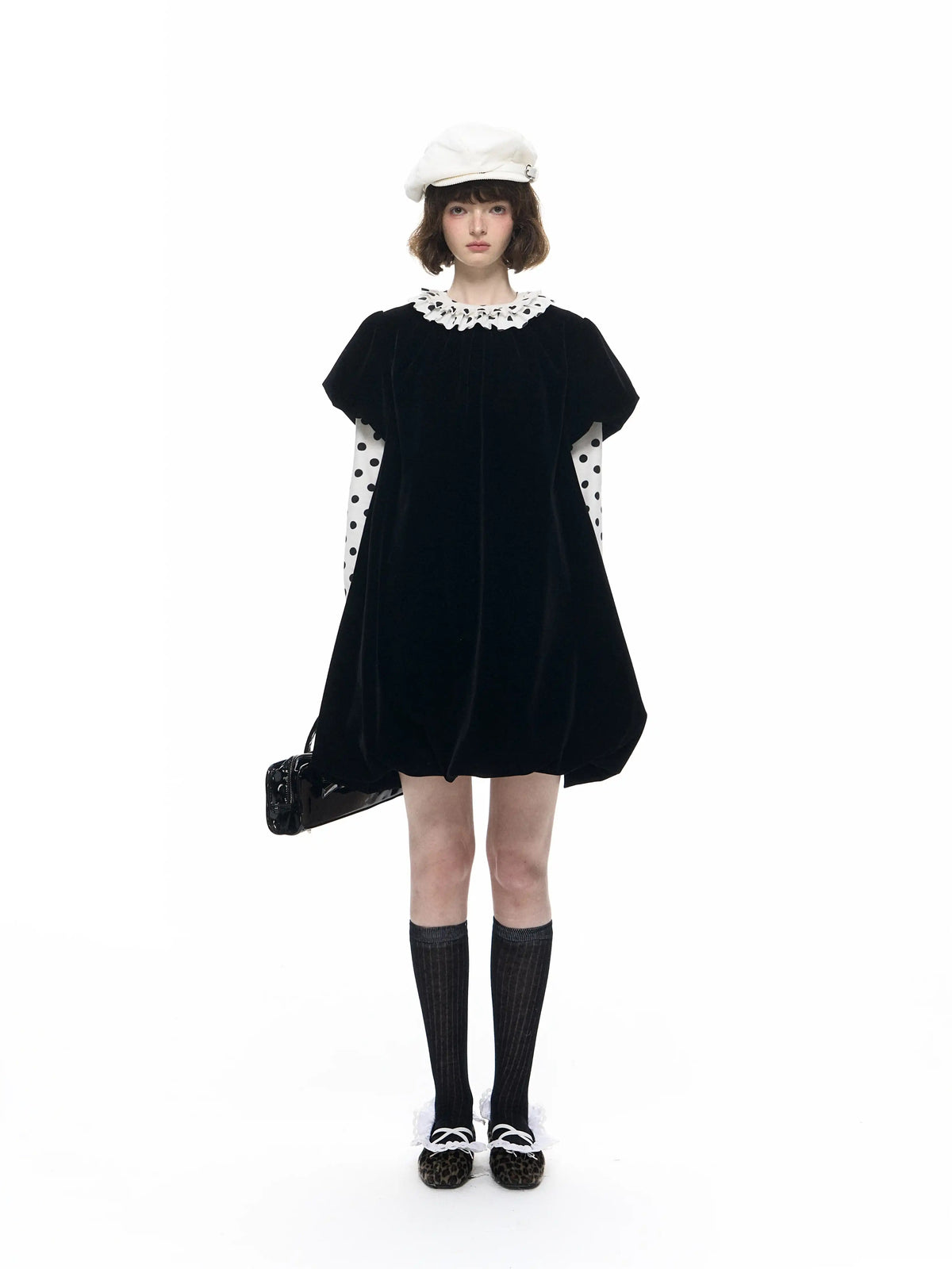 Velvet Puff Sleeve Bubble Hem Dress