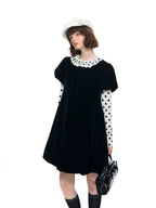 Velvet Puff Sleeve Bubble Hem Dress