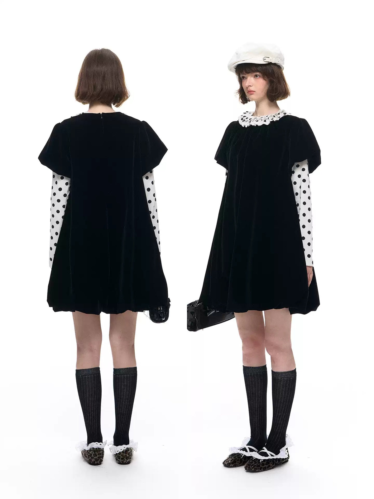Velvet Puff Sleeve Bubble Hem Dress